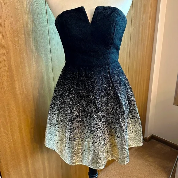 black and gold semi formal dress Gold and Black Faviana Long Prom Dress main image 0